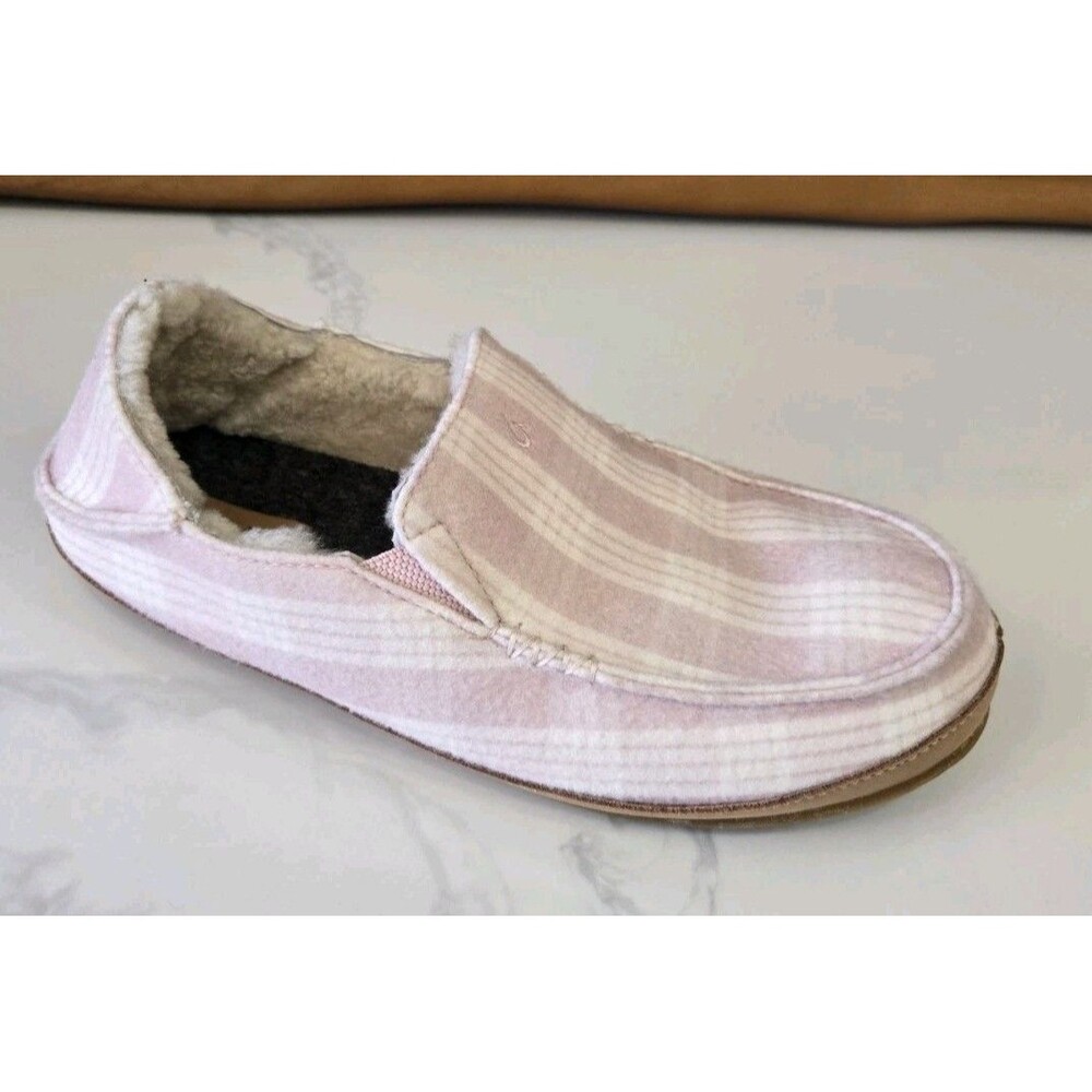 OluKai Nohea Palaka Plaid Slippers Women's Size 8 Pink Clay Shoes 20488-QYGS